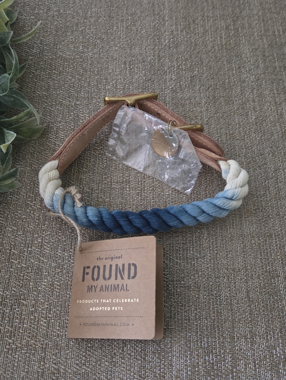 FOUND My Animal Ombre Blue Rope Dog Collar with Tan Leather